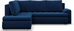 Tokio sarokkanapé, L alakú háttámlával, 2 ágyneműtartóval, bársony, baloldali, kék
