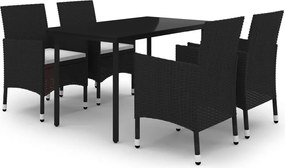 vidaXL 5 részes polyrattan és üveg kerti étkezőgarnitúra párnákkal