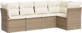 vidaXL 5 részes bézs polyrattan kerti ülőgarnitúra párnákkal