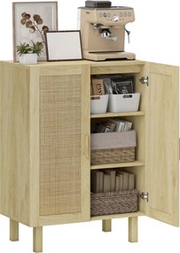 HOMCOM Rattan Cane 2-ajtós Komód Bohém Stílusban Állítható Polcokkal Étkezőbe, Előszobába, Hálószobába Természetes 73x41x102 cm | Aosom