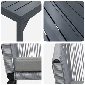 10 darabos kerti étkezőszett párnákkal szürke poli rattan, Hosszabbítható kerti asztal antracit (140-210)x90x73 cm acél