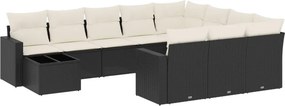vidaXL 11 részes fekete polyrattan kerti ülőgarnitúra párnákkal