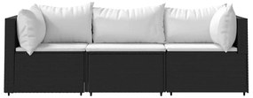 3 részes fekete polyrattan kerti ülőgarnitúra párnákkal