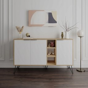 Fiókos komód Houseland Clara 142 cm natúr tölgy/fehér