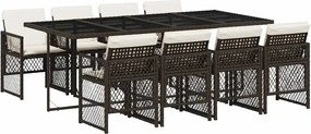 vidaXL 9 részes barna polyrattan kerti étkezőgarnitúra párnákkal