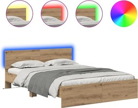 vidaXL Ágykeret LED -es lámpákkal Artisan tölgy 140 x 190 cm Faanyag