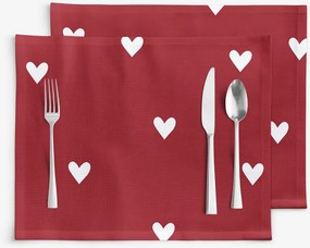 Goldea karácsonyi pamut reggeliző alátét - fehér szívecskék piros alapon - 2db 30 x 40 cm