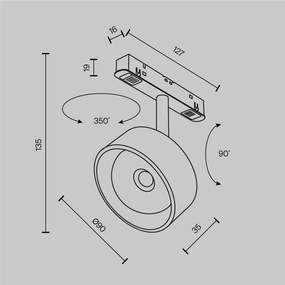 TR217-4-15WTW-DD2-B Lens Alumínium Sín lámpafej Fekete Színű LED 15 W 2700-6000 Kelvin 770 Lumen IP20