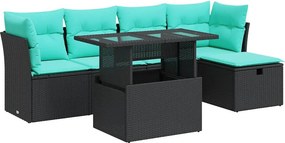 vidaXL 6 részes fekete polyrattan akácfa kerti ülőgarnitúra párnákkal