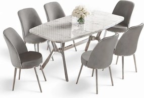 Lena étkezőgarnitúra, fehér márvány-króm, 160 cm – TR240CHR2884