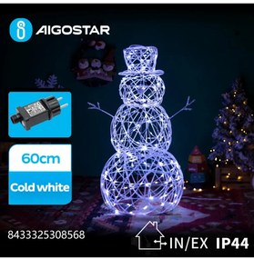 LED-es világító hóember dekoráció, hideg fehér MAX.3.6W IP44 60cm magas