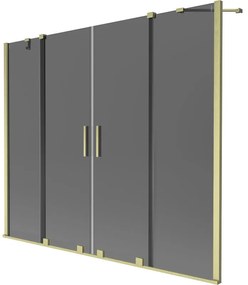 Mexen Velar Duo, 2 szárnyas eltolható kádparaván 190 x 150 cm, 8mm szürke üveg, arany matt profil, 896-190-000-42-55