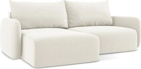Krémszínű bársony kinyitható-tárolóhelyes sarokkanapé (bal oldali-heverő résszel) Kalena – Makamii