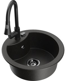 Mexen Diego, 1 kamrás gránit mosogató 488x488x167 mm és Elia mosogató csaptelep, fekete-arany metál, 6512-75-670101-70-B
