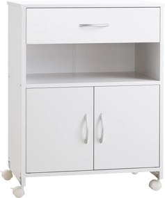 Vinsetto Nyomtató Szekrény Görgős Nyomtató Állvány Fiókkal 2 Ajtóval és Nyitott Rekesszel Nappaliba Irodába Tanulóhelyre 60x39x80 cm Fehér | Aosom