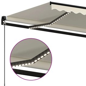 krémszínű kézzel kihúzható LED-es napellenző 450 x 350 cm
