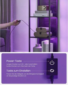 VASAGLE 6 szintes könyvespolc állítható LED-világítással, 178,6 cm, ébenfekete