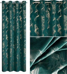 Velúr függöny átvezetőkkel 140x250 Sötét türkiz arany nyomott mintával