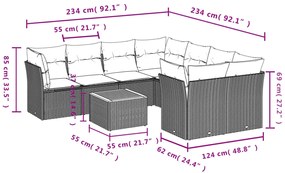 9 részes bézs polyrattan kerti ülőgarnitúra párnákkal