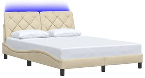 krémszínű szövet ágykeret LED-es matrac nélkül 140 x 200 cm