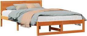vidaXL Ágykeret fejtámlával Faggyú barna 140 x 190 cm Tömör fenyőfa