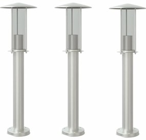 3 db ezüstszínű rozsdamentes acél kültéri állólámpa 60 cm
