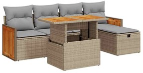 vidaXL 6 részes bézs polyrattan kerti ülőgarnitúra párnával