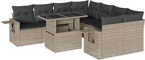 vidaXL 9 részes világosszürke polyrattan kerti ülőgarnitúra párnával