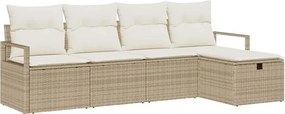 vidaXL Kerti Kanapé Szett párnával tárolóval 5 pcs Bézs Poli rattan