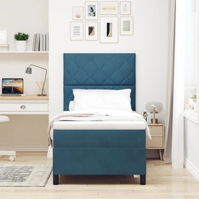 Boxspring Ágy Mattal &amp; LED Sötétkék 90x200 cm Bársony