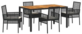 vidaXL Kert étkező szett 5 pcs Fekete polirattan