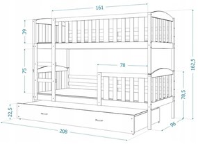 Gyerek emeletes ágy KUBUS tárolóhellyel 90x200 cm - fehér Kék