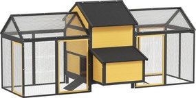 PawHut Fa Tyúkóvoda, Baromfi Ól Tojásrakó Fészkével, Dupla Futós Ól Tálcával, Lejáróval, Tyúk Ház Csirkéknek, 247 x 125 x 113,5 cm, Sárga | Aosom