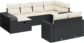 vidaXL 10 részes fekete polyrattan kerti ülőgarnitúra párnákkal