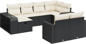vidaXL 10 részes fekete polyrattan kerti ülőgarnitúra párnákkal