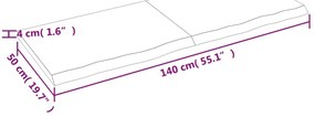 kezeletlen tömör tölgyfa asztallap 140x50x(2-4) cm