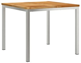 5 darabos Kerti Étkező Szett Tömör Fa Tíkfa, Kültéri Étkező Asztal 90x90x74.5 cm Tömör Fa Tíkfa, Összecsukható Kerti Székek 4 db Tömör Fa Tíkfa és Acél