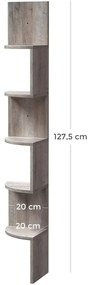 Sarokpolc, 5 szintes függesztett polc, cikk-cakk kivitel, könyvespolc, 20 x 20 x 127,5 cm