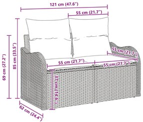 5 részes kerti sofa szett párnákkal bézs poli rattan akáccal, 2 személyes kerti sofa párnákkal bézs poli rattan