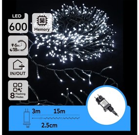 Aigostar - LED Kültéri karácsonyi fényfüzér 600xLED/8 világítási mód 18m IP44 hideg fehér