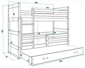 Gyerek emeletes ágy RICO 200x90 cm Zöld Fenyő