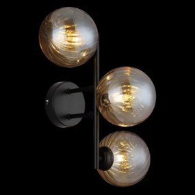 Globo 56146W Fali lámpa, fekete matt fém, borostyánszínű üveggolyók, HxSzxM: 360x280x250mm, 3x G9 LED 4W 230V izzók nélkül