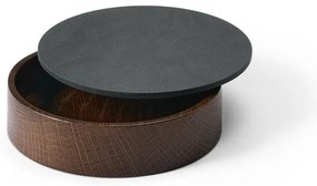 Antracitszürke-barna fedeles-dekoratív fa-öko bőr tárolódoboz ø 11x3,5 cm Circle Nupo – LIND DNA