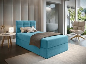 Kárpitozott boxspring ágy GLORIEN VELVET 100x200 cm kék Matrac: Bonell rugós matrac