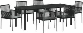 vidaXL Kert étkező szett 7 pcs Fekete PE Rattan