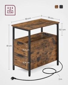 Oldalasztal, éjjeliszekrény beépített elosztóval barna és fekete színben