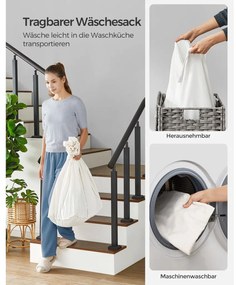 Kézzel fonott rattan stílusú szennyeskosár 3 rekesszel 140L, szürke