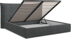 Sötétszürke kárpitozott ágyneműtartós franciaágy ágyráccsal 180x200 cm Esala – Makamii