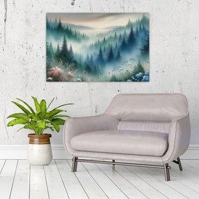 Kép - Erdős táj köddel (90x60 cm)