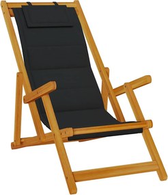 vidaXL fekete akácfa & textilene összecsukható strandszék karfával